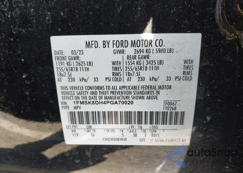 2023 Ford Explorer Xlt from USA, damaged, VIN 1FMSK8DH4PGA70020